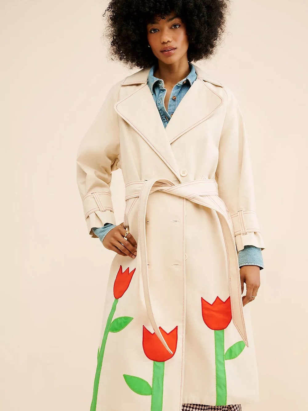 Anthropologie Boyko Tulip women’s Cream Trench Coat Sz L